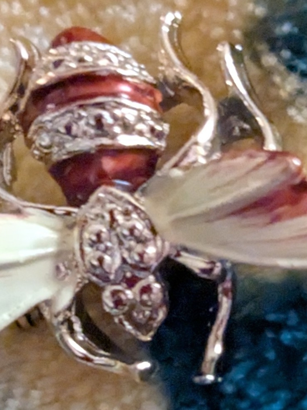Red and Silver Bee Brooch Pin - Women's Jewelry